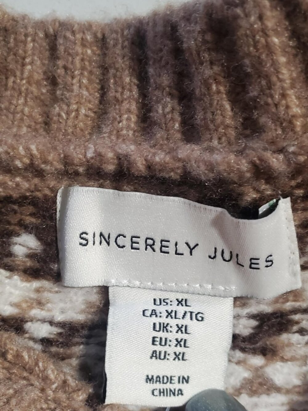Sincerely Jules Brown Knit Fair Isle Cardigan NWT sz XL - Picture 3 of 16